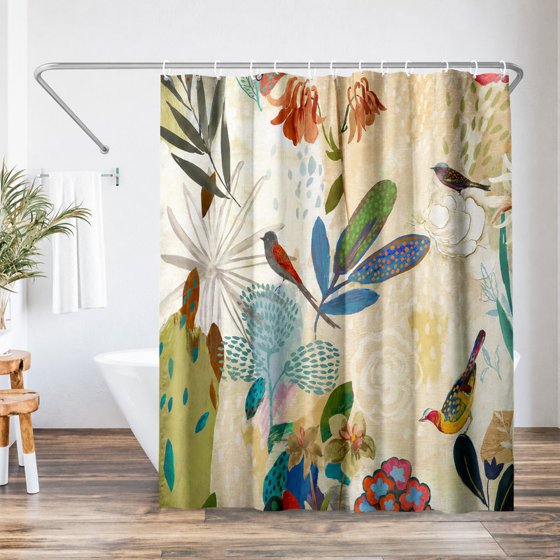 Strayer Polyester Floral Shower Curtain, Sepia Orange