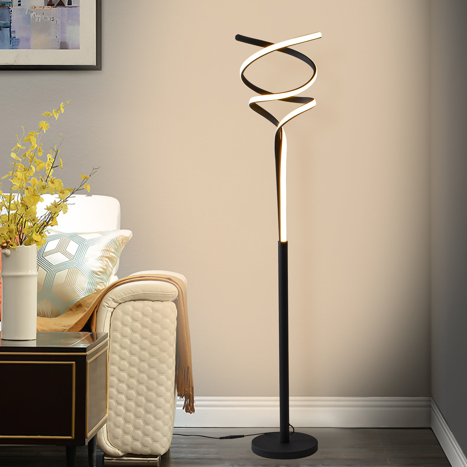 Wrought Studio 63’’ Led Novelty Floor Lamp Dimmable Black Floor Lamp