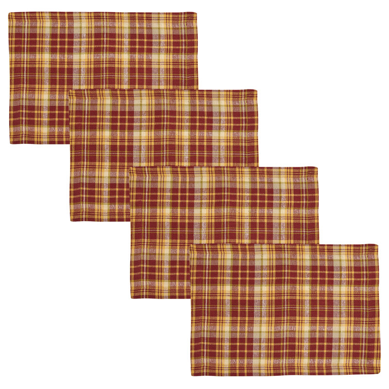  Ensemble de 4 napperons rouges à carreaux Astor, L 13 po x L 19 po, Carreaux rouges