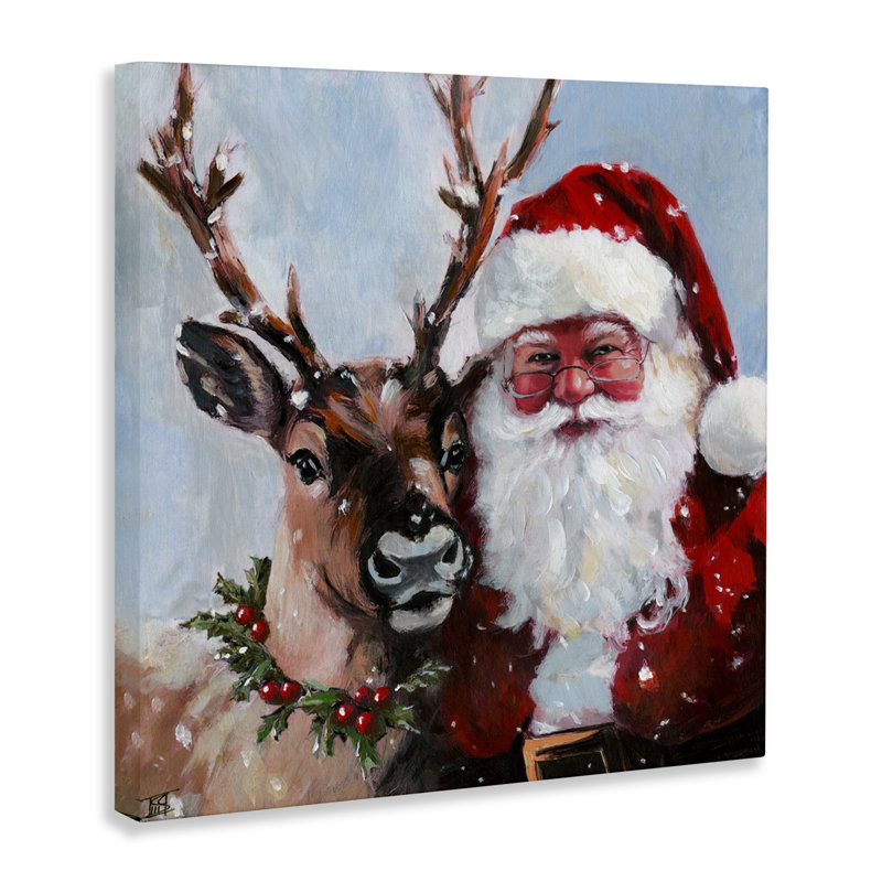 Toile Rosy Cheeked Santa & Reindeer, design par Sara Culpepper, H 17 po x l 17 po