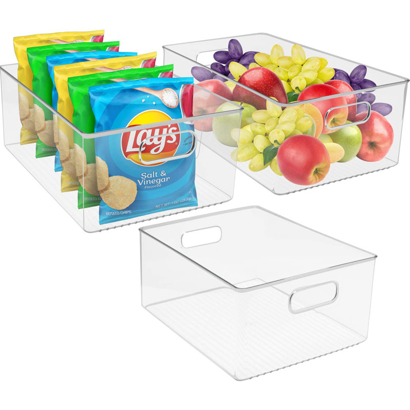 Clear Stackable Plastic Storage Bins with Handles, 3-Pack