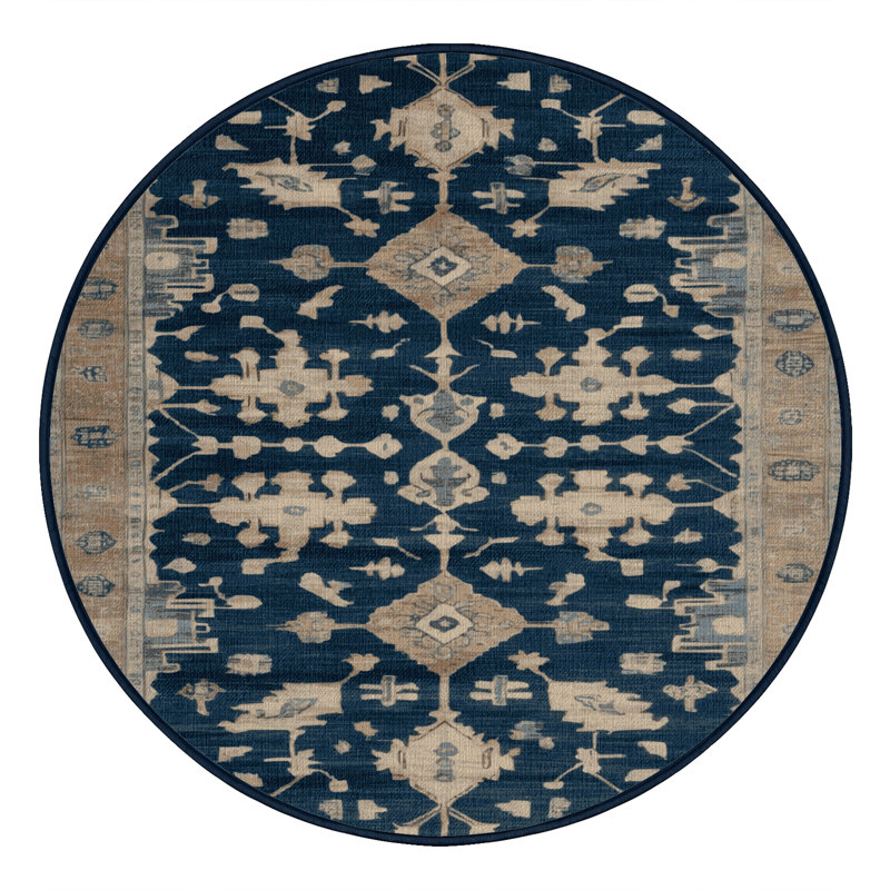 Tapis bleu lavé à la machine, Rond 3 pi