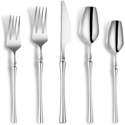 20-Piece Stainless Steel Flatware Set For 4, Modern 18/10 Silverware With Rustic Engraved Handles, Mirror Polished Cutlery Set For Home, Restaurant, And Wedding, Dishwasher Safe