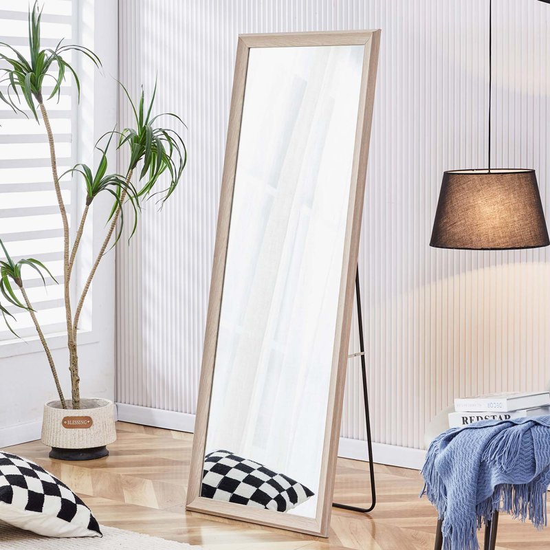 Quinnisha Rectangle Mirror, 60" H x 17.3" W, Light Oak, Solid Wood