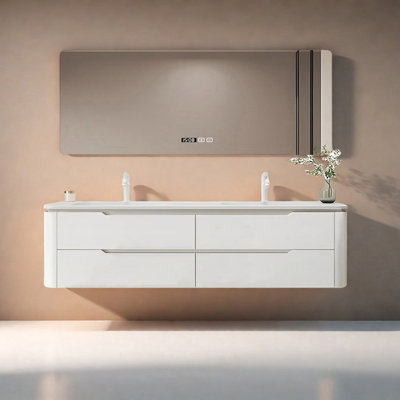 Simple modern style double basin bathroom cabinet