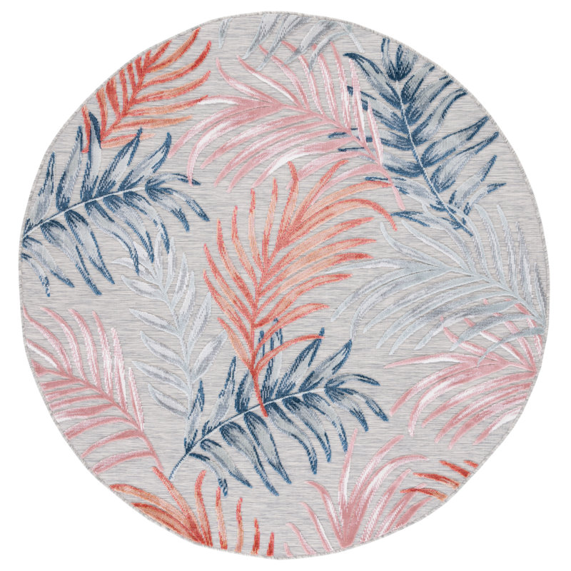 South Hadley Floral Gray/Rust/Navy Indoor / Outdoor Area Indoor/Outdoor Area Rug, Round 6'5"
