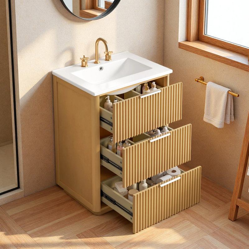 24" Freestranding Single Bathroom Vanity with Ceramic Top