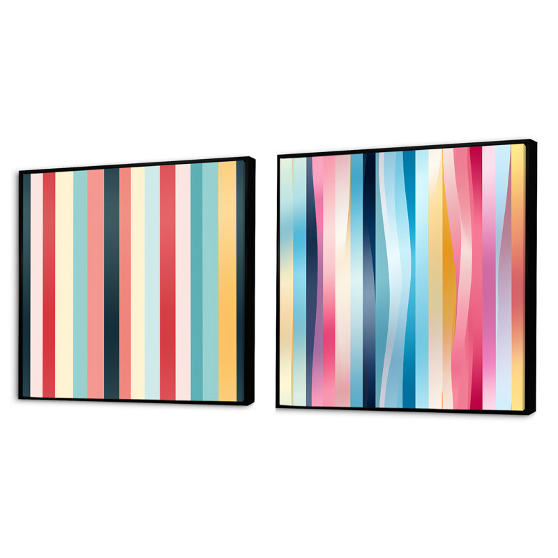 Deandrea - Ensemble de 2 collages de formes carrées abstraites, Cadre flottant noir, H 16 po x l 33 po