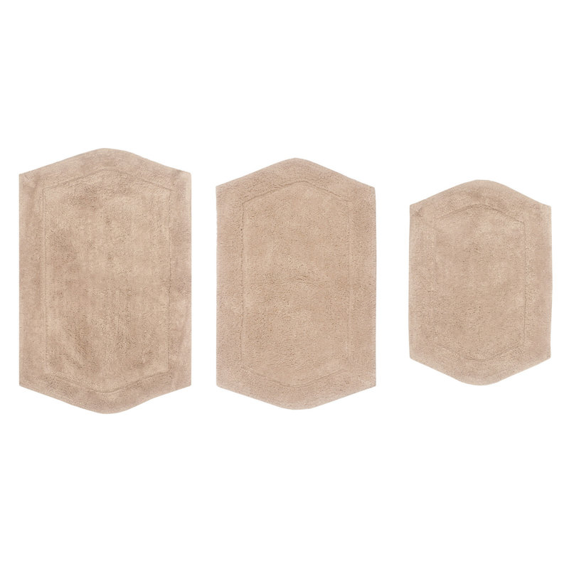 Morissette 100% Cotton Bath Rug, Non-Slip, Quick Dry, Machine Washable - 3 Piece Set, Linen