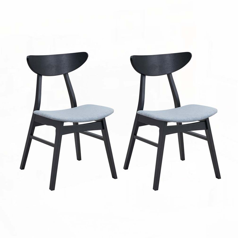 Wooden Frame Upholstered Dining Chairs set of 2, Black, Beige