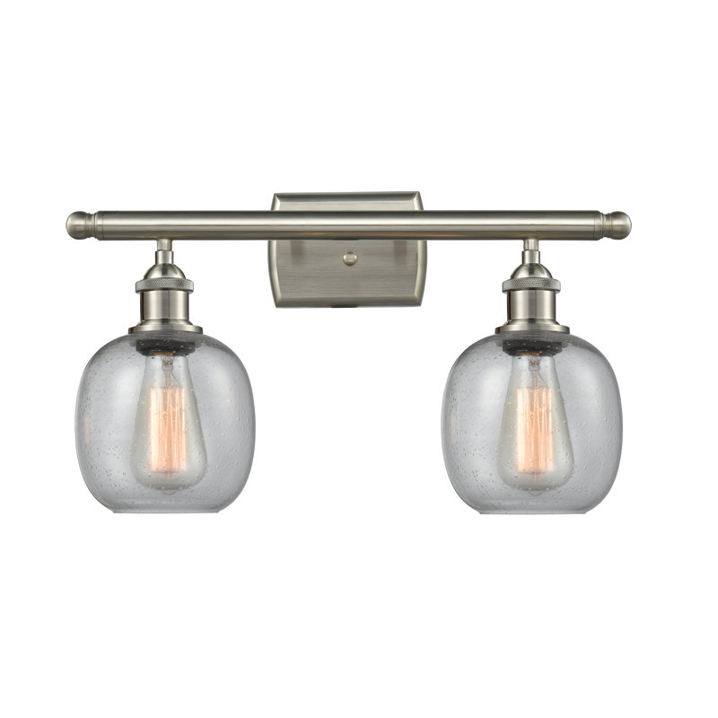 Carlucci 2 - Light Dimmable Vanity Light, 6 Watt Vinage LED Bulb, Clear Crackle, Brushed Satin Nickel