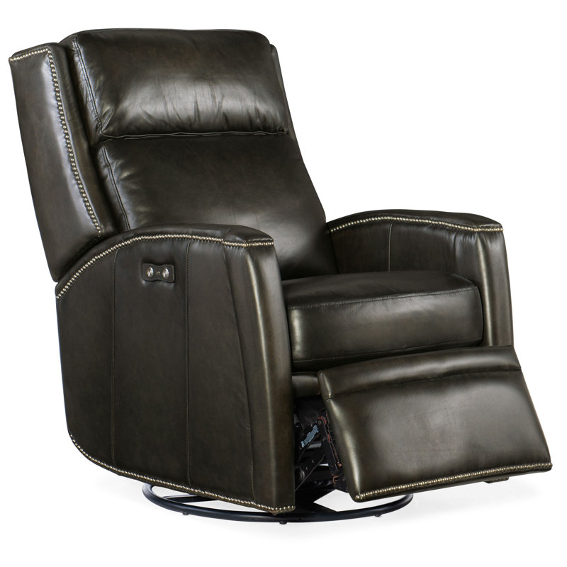 Dunsten Swivel Power Recliner, Dark Brown Genuine Leather
