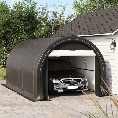 10' X 16' Heavy Duty Carport By - Garage Tent With Pe Canopy Cover, Zippered Entry For Vehicles, Garden Tools, Outdoor Work, Gray Portable - Canopy, Wide Door Car, Truck, Boat, Motorcycle, Bike,