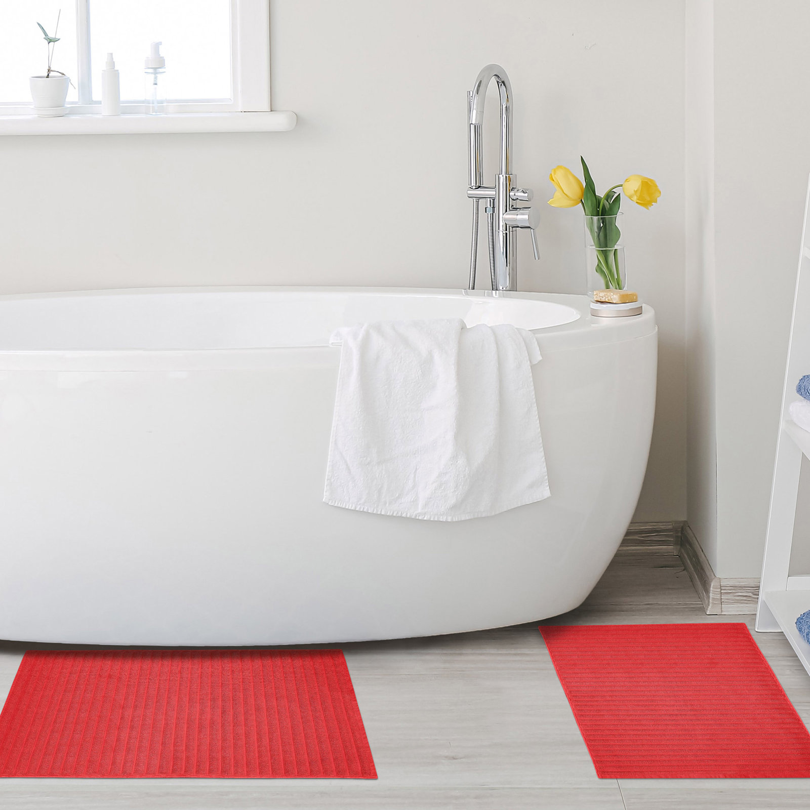 Pardue Cotton Bath Mat, Cranberry, Solid Color