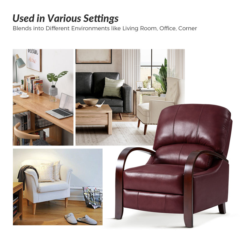 Hardge 29.92" Wide Genuine Leather Manual Standard Recliner, Burgundy Genuine Leather