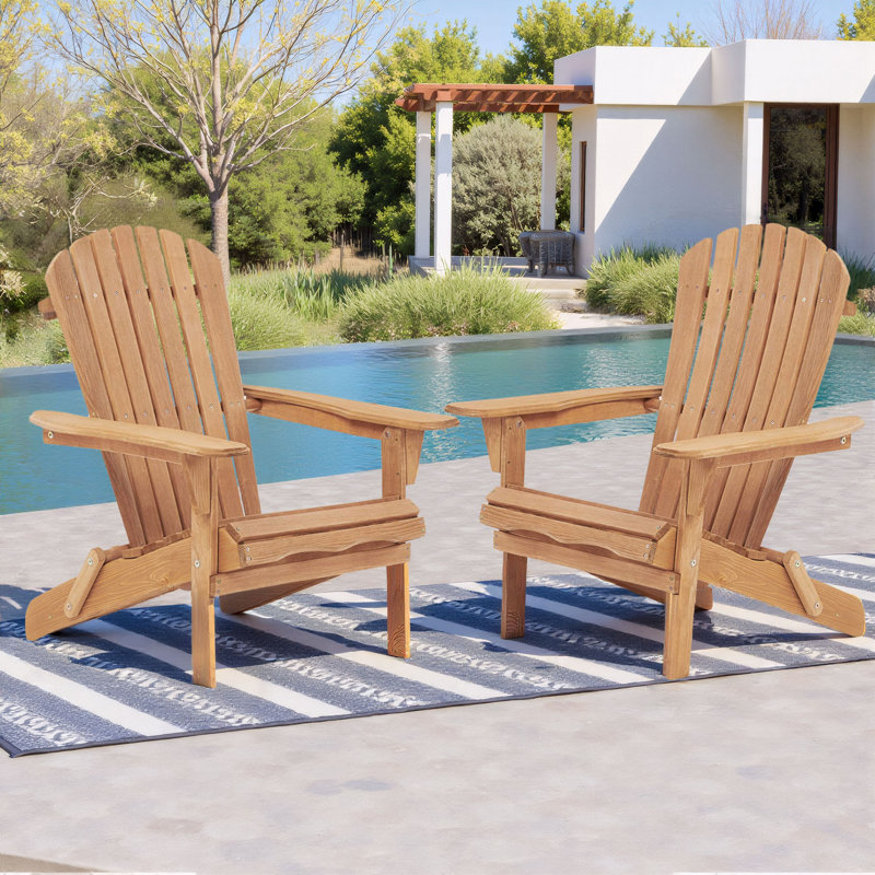 Solid Wood Folding Adirondack Chair, Light Brown