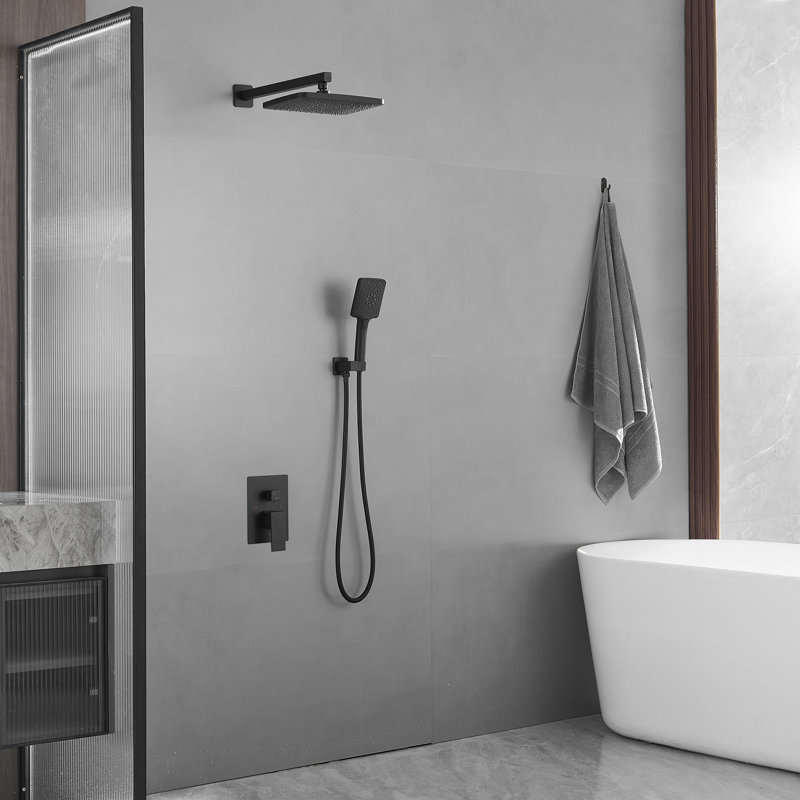 1 Complete Shower System with Rough in-Valve, Matte Black
