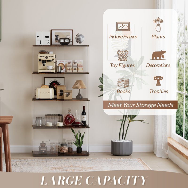 Kenjal 4 Tier Display Cabinet, Collection Book Case, Floor Standing Bookcases Acrylic Curio Cabinet