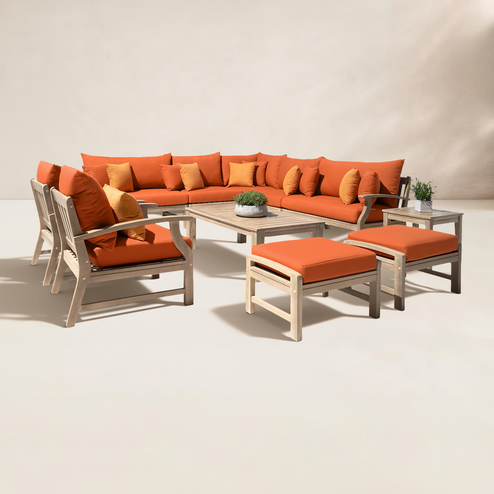 Paulet 8-Person Acacia Patio Seating Group, Tikka Orange