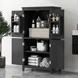 Elegant Bathroom Floor Storage Cabinet, Bathroom Storage Freestanding Cabinet With 4 Doors, Entryway Cabinet