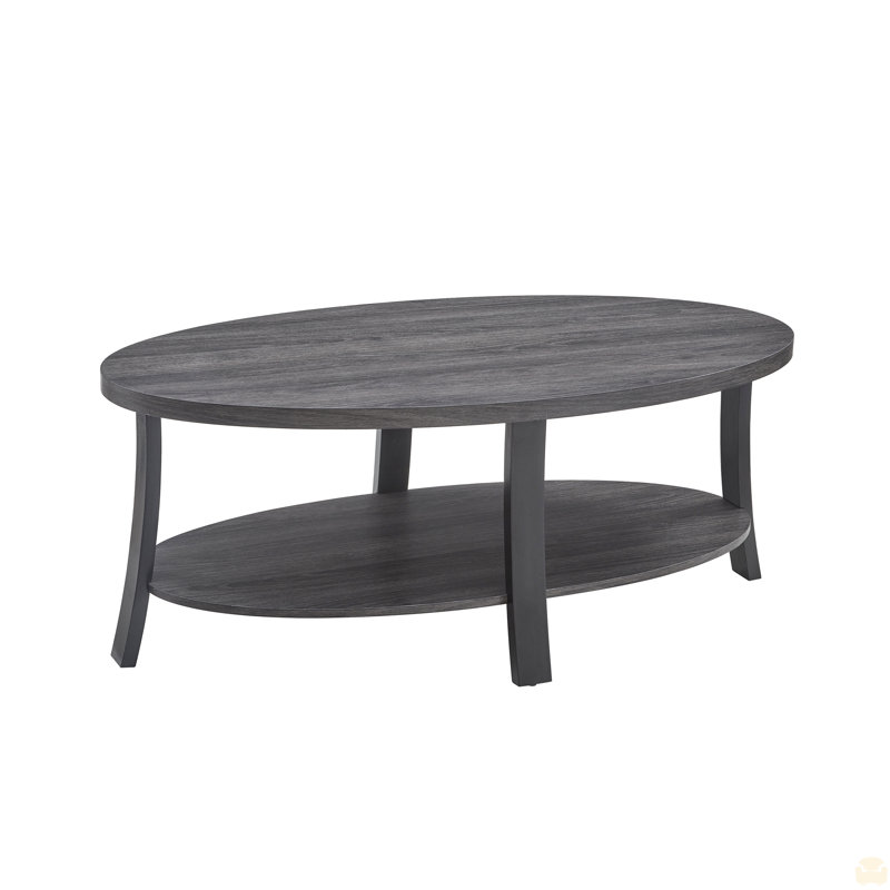 Table basse ovale à tablette en bois, Gris anthracite