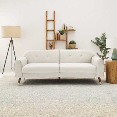 Canapé 75,5 po en velours de style Mid-Century 2 places avec dossier capitonné et pieds en bois