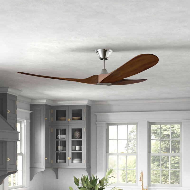 Obsidian Ceiling Fan, Brushed Steel with Koa Blades, 70"