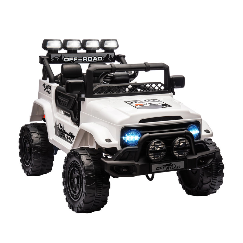 GarveeHome 12V Ride On Truck Car, 2WD Electric Car with Remote Control, Toddler Battery Powered Ride On Toy with Spring Suspension, LED Lights, Music, Battery Display for Kids 3-8, White