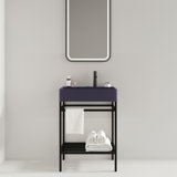 24" Bathroom Vanity With Ceramic Basin, Freestanding Bathroom Console Sink Set, Glossy Purple Rectangular Ceramic Basin Without Faucet, Open Metal Leg, Storage Shelves