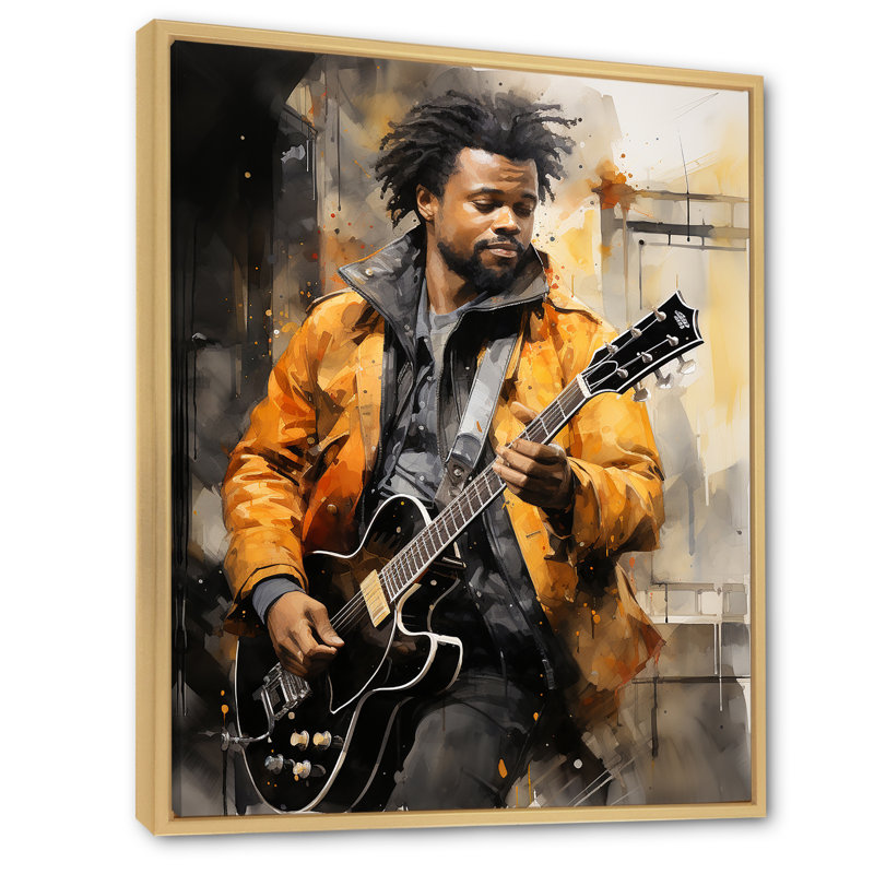 Danijela jaune noir New York Harlem Jazz II sur toile, H 44 po x l 34 po x P 1,5 po, Cadre naturel flottant
