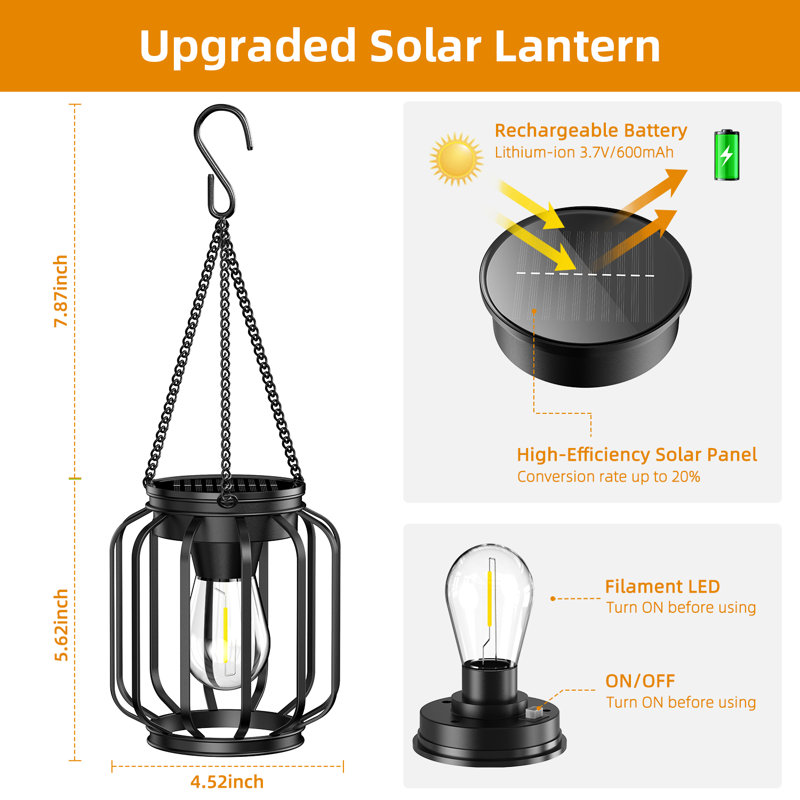 13.49" Solar Powered Integrated LED Outdoor Lantern, Matte Black