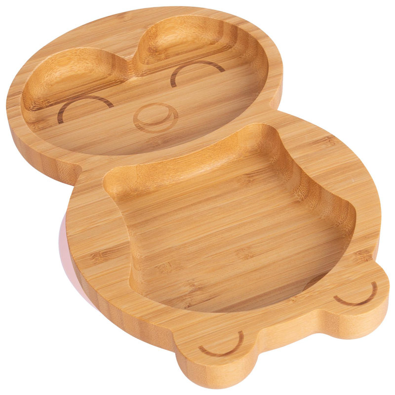 Tiny Dining - Penguin Bamboo Suction Plate, Pastel Pink
