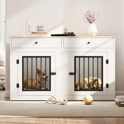 Faaija 60.2" W Engineered Wood Double Dog Crate with Removable Divider