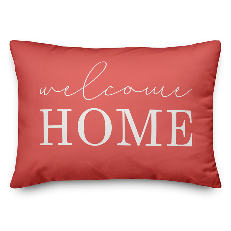  Welcome Home Indoor/Outdoor Lumbar Pillow, Coral