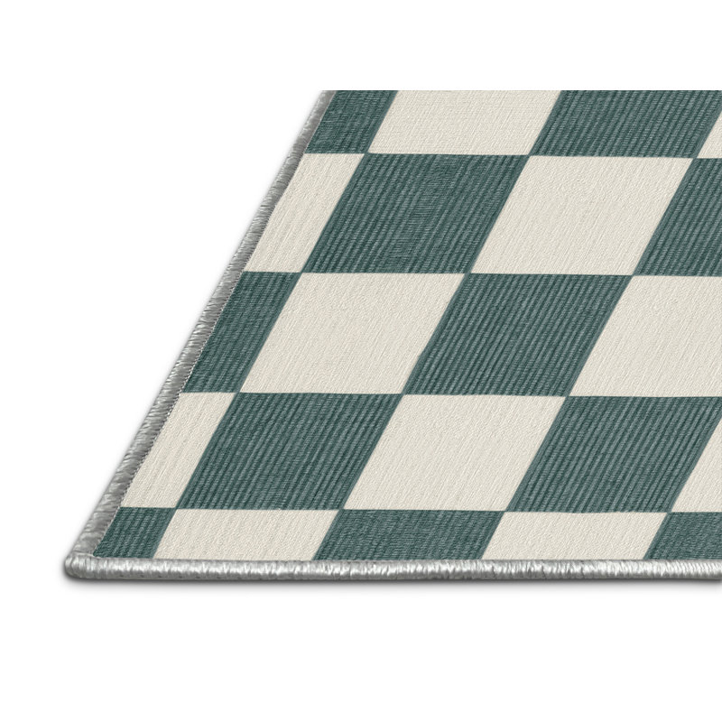 Tapis beige à carreaux lavable à la machine, Rond 7 pi