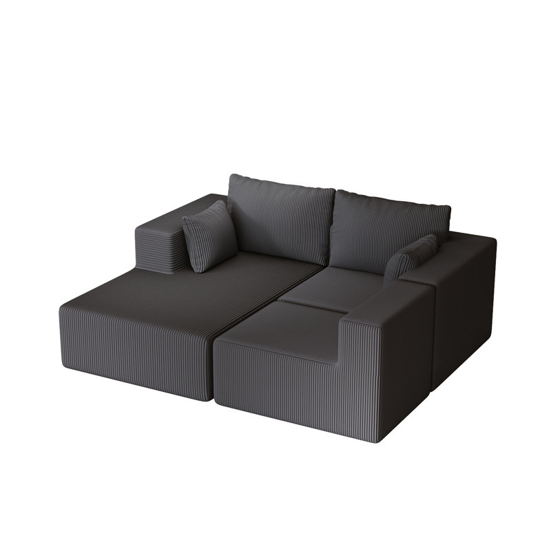 108.3" Sectional Foam Couch, Dark Gray Corduroy
