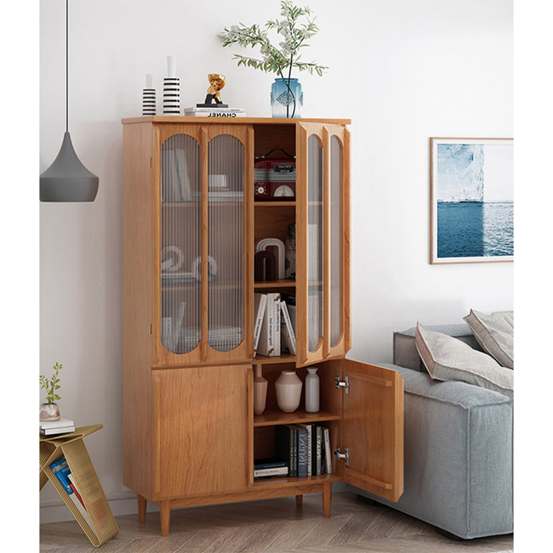 Bibliothèque pratique en bois massif avec portes en verre et rangement fermé