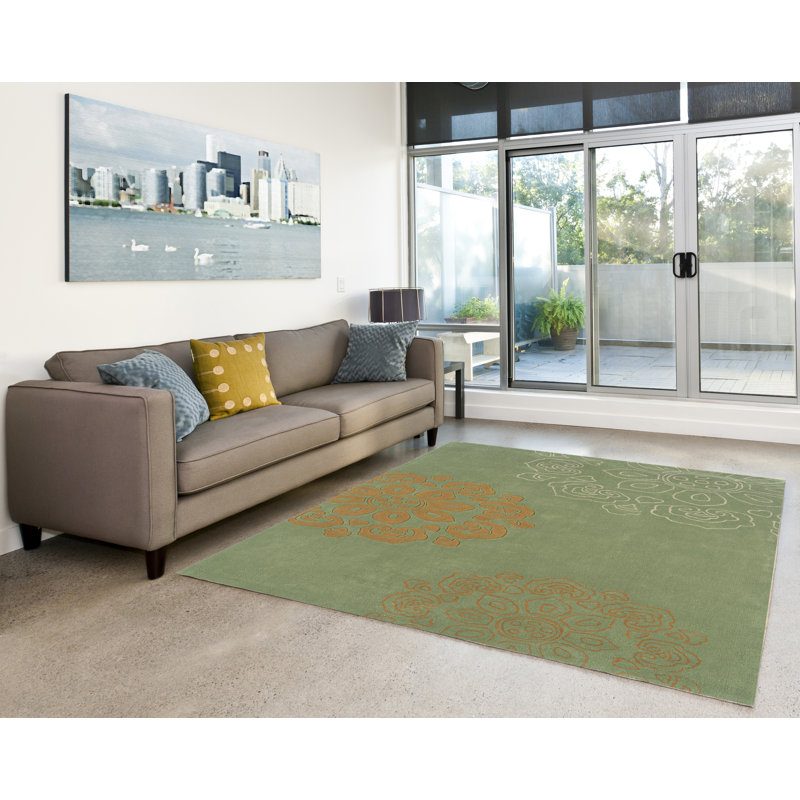 Tapis vert floral touffeté à la main Marisela, Rectangle 8 pi x 10 pi