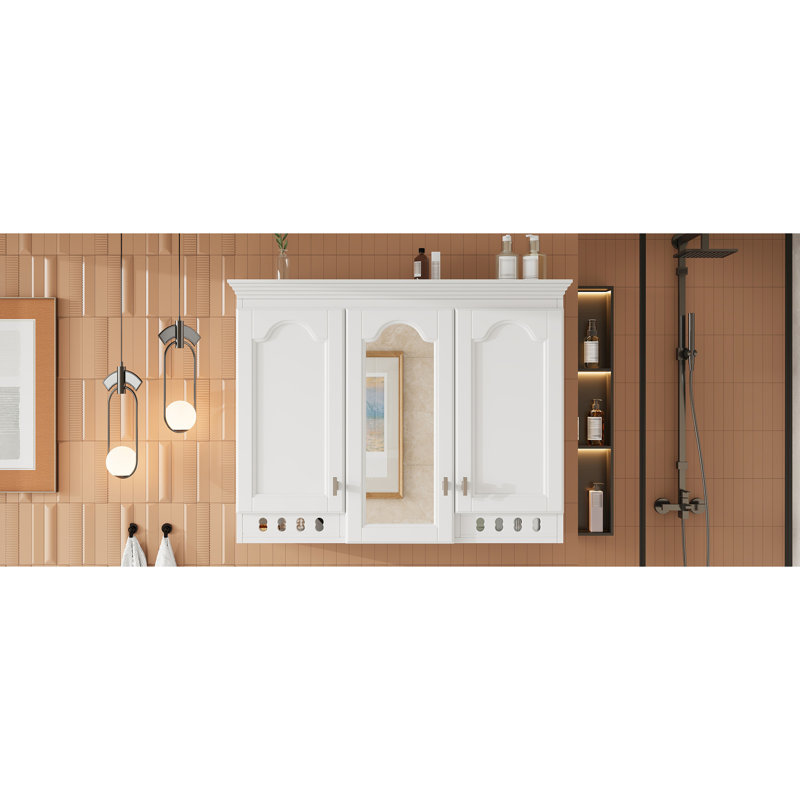 Armoire à miroir murale 35 pouces tout-en-un avec tablettes réglables, charnières à fermeture en douceur, Blanc