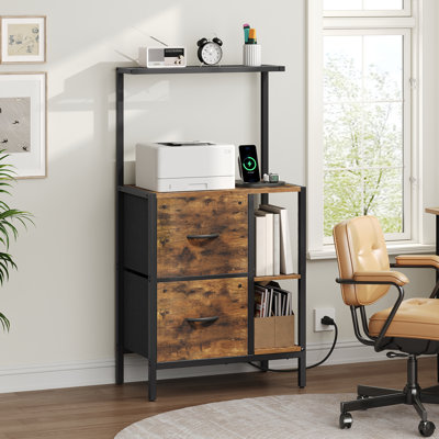 23.6" W 2-Drawers Lateral Filing Cabinet with Charging Station and Shelves,Home Office Filing Cabinets for A4/Letter/Legal, Printer Cabinet
