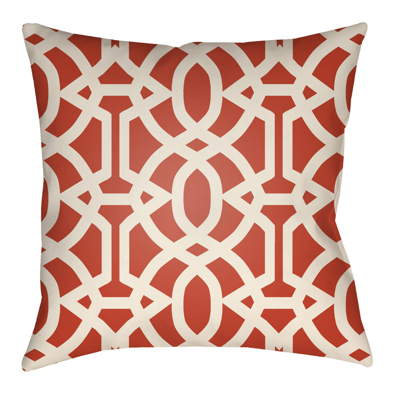 Litchfield Massey Geometric Outdoor Throw Pillow, 18" x 18", Poppy Red/Ivory