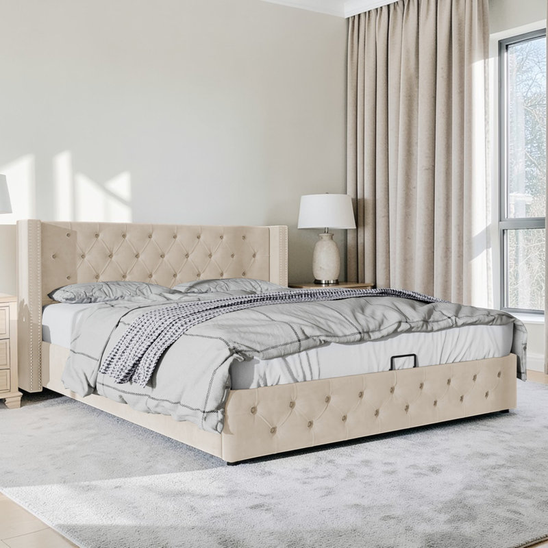 Parral Upholstered Storage Bed, Single (3'), Beige
