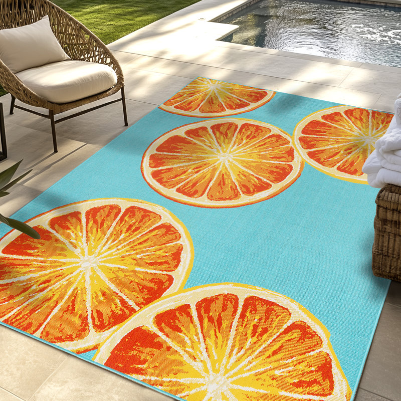 Tapis intérieur / extérieur en polypropylène tissé à plat orange / orange Collmar Squeeze, Rectangle 7 pi 10 po x 10 pi