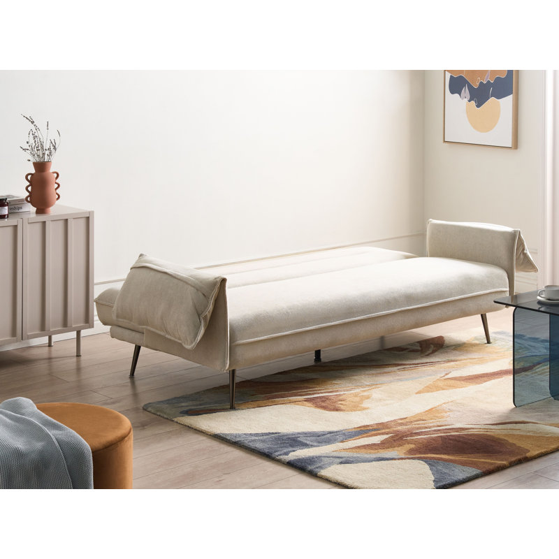 198cm Upholstered Sofa Bed, White, Fabric, Silver, Polyester