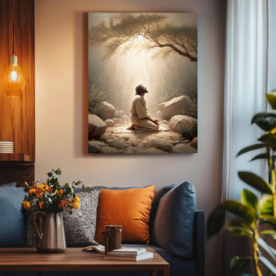 Encadré, décoration murale de Jésus pour la salle de prière, art mural chrétien, prière de Jésus, impressions sur toile, Jésus priant dans le jardin de Gethsémané, image, décoration de maison, cadeaux pour garçons, fille, sérénité, prière, art mural 24 po x 36 po