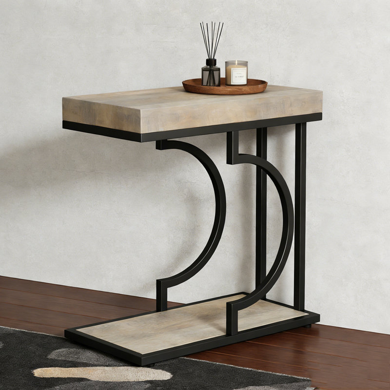 Table de bout moderne étroite C, Gris et noir