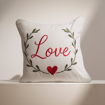 Love Wreath Embroidered Throw Pillow with Insert, 18x18"