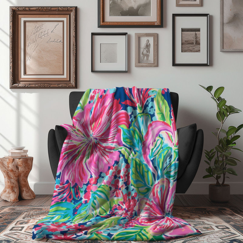 Motif de balise maritime - 1 pièce Sherpa Premium, L 60 po x L 80 po, Motifs floraux roses élégants