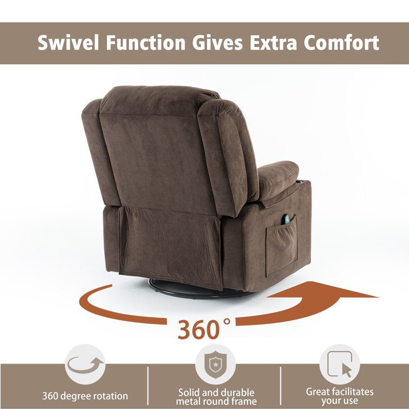 Latitude Run® Swivel Rocker Recliner Chair with Massage and Heat, Cocoa