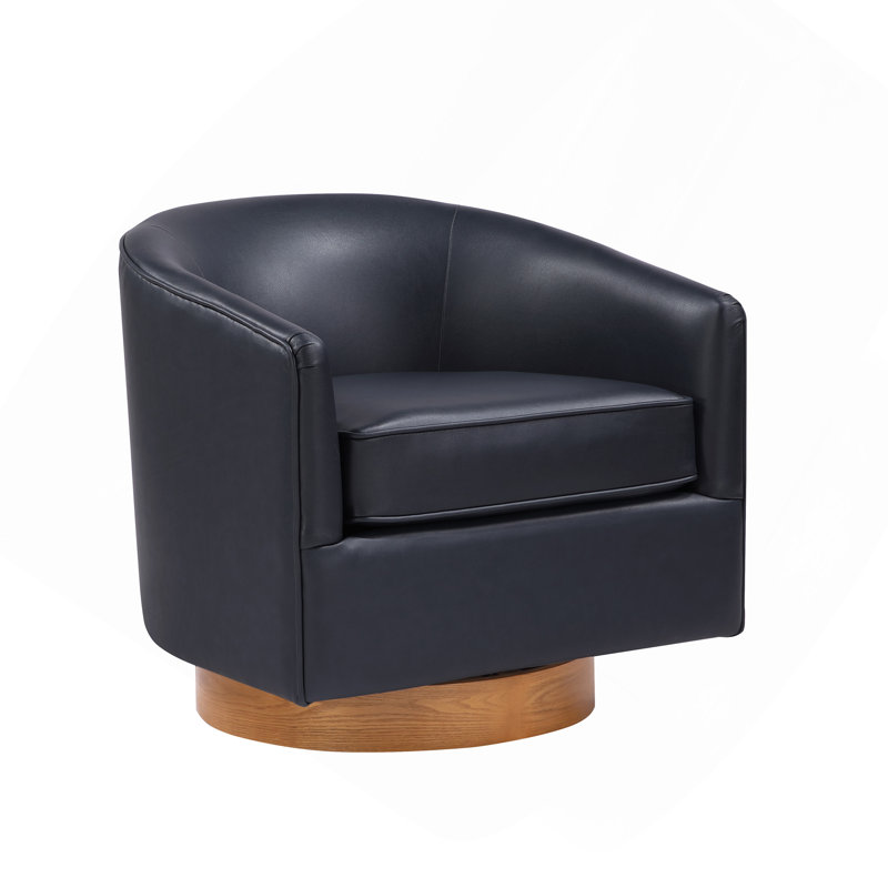 Fauteuil pivotant demi-tonneau en cuir bleu minuit, Bleu